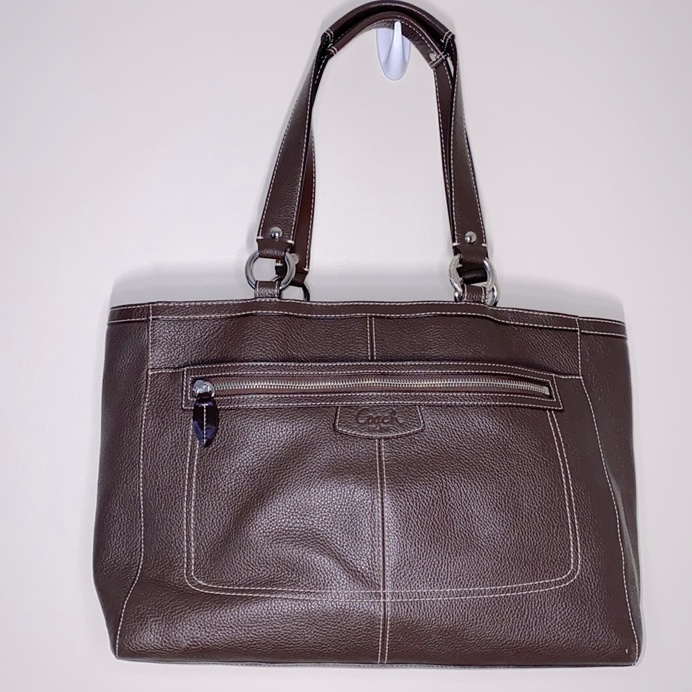 Coach brown leather tote Size 14”w x 10”h x 5”d